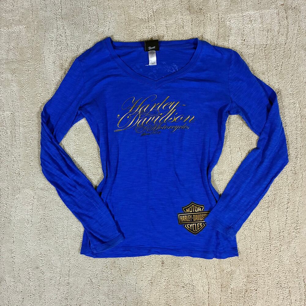 Y2K Harley Davidson Women M Semi Sheer Long Sleeve Shirt Grunge Biker Bikercore